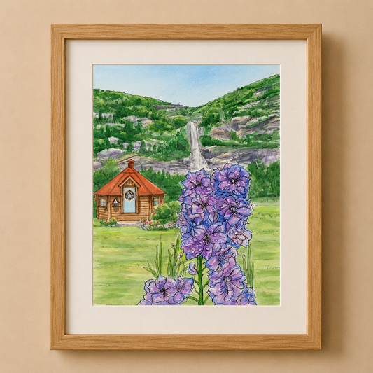 A4 Plakat Landschaft Hanseskogen mit Delphinium