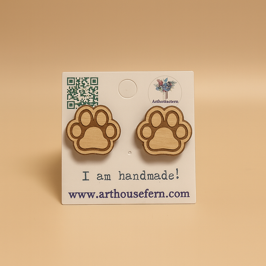 Paws 12x12mm wooden studs 925 silver back