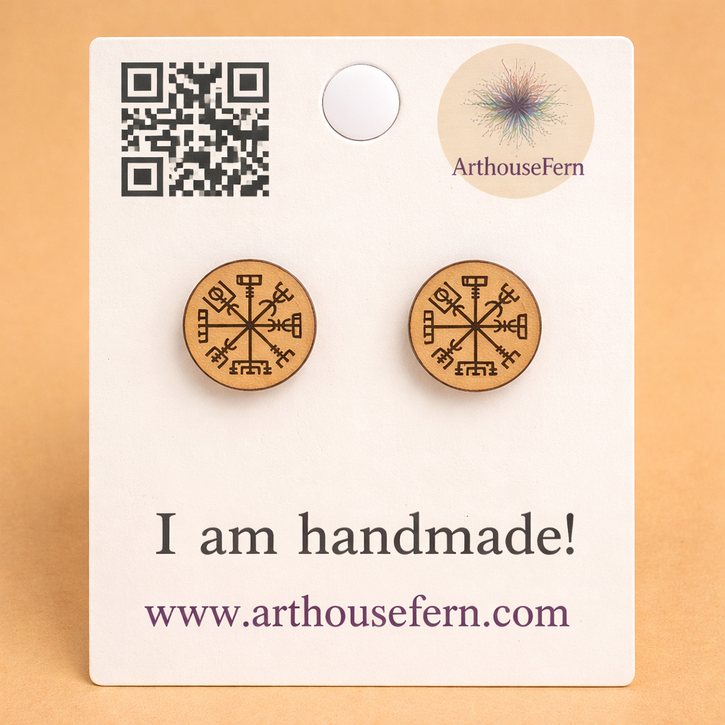 Vegvisir 10x10mm wooden studs 925 silver back