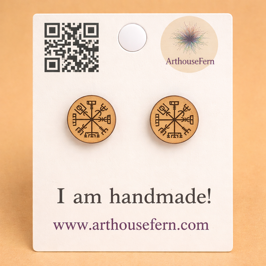 Vegvisir 10x10mm wooden studs 925 silver back