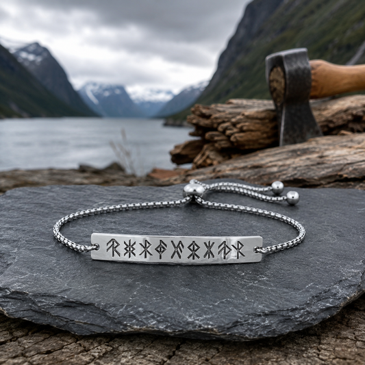 9 runes on curved bar bracelet Rope chain Stainless Steel