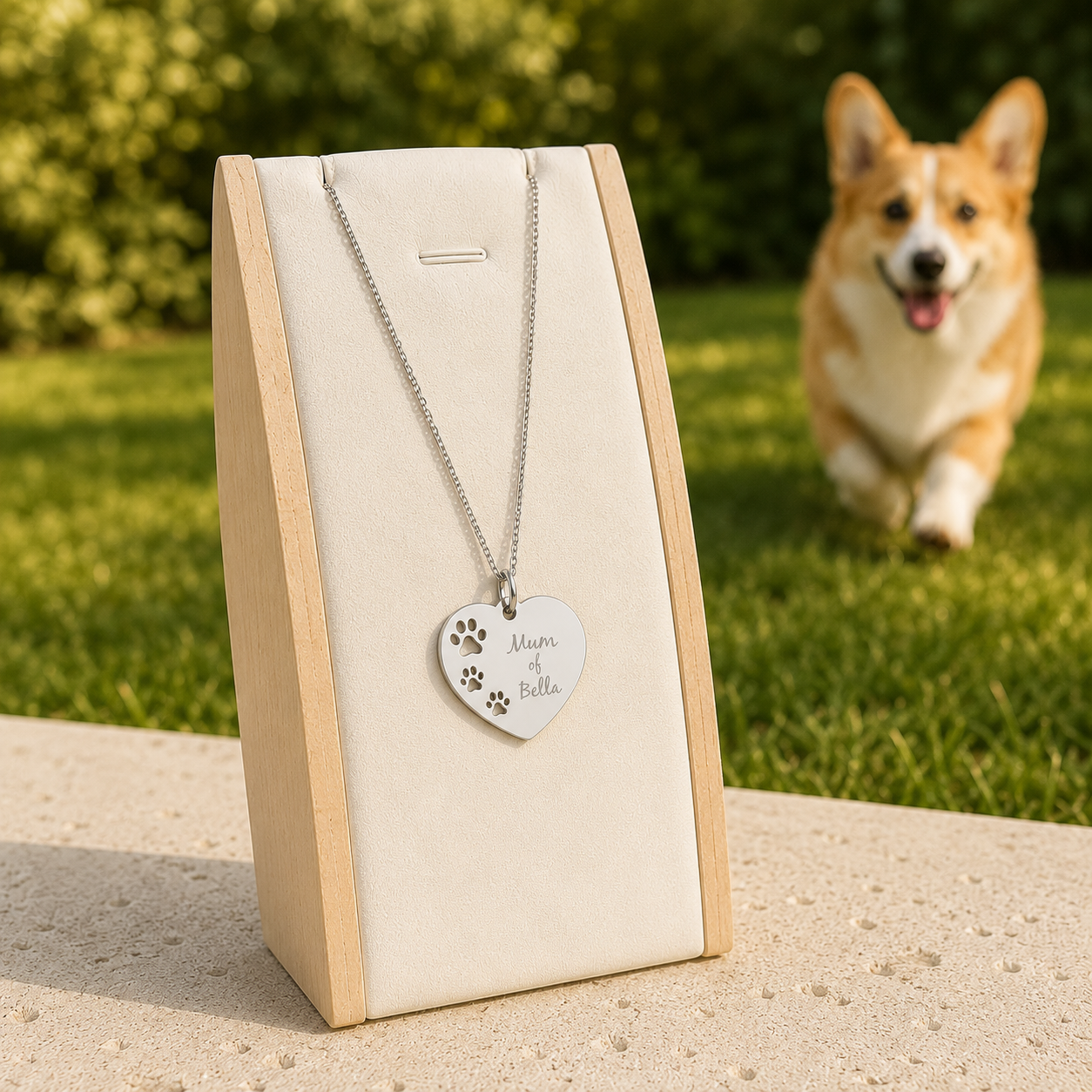  3 paws cutout necklace with CUSTOM TEXT engraved Stainless steel necklace