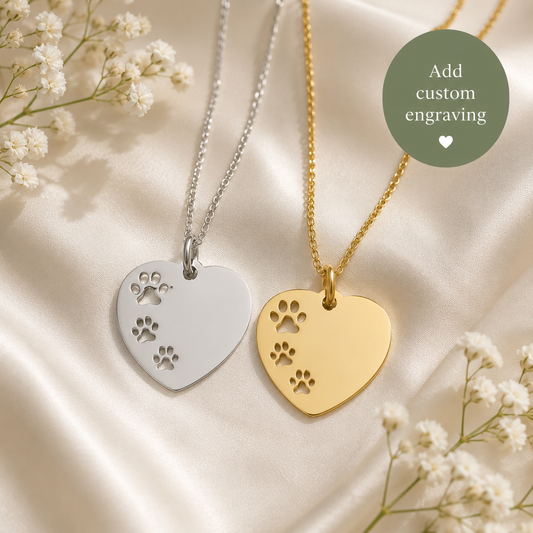  3 paws cutout necklace with CUSTOM TEXT engraved Stainless steel necklace