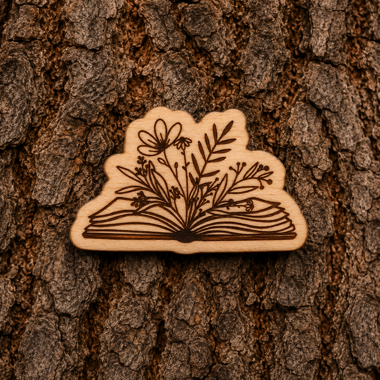 Book with flowers 33x21mm pin