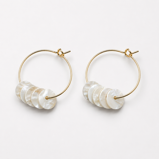 Fresh water pearls disc on Gold Stainless Steel Hoops