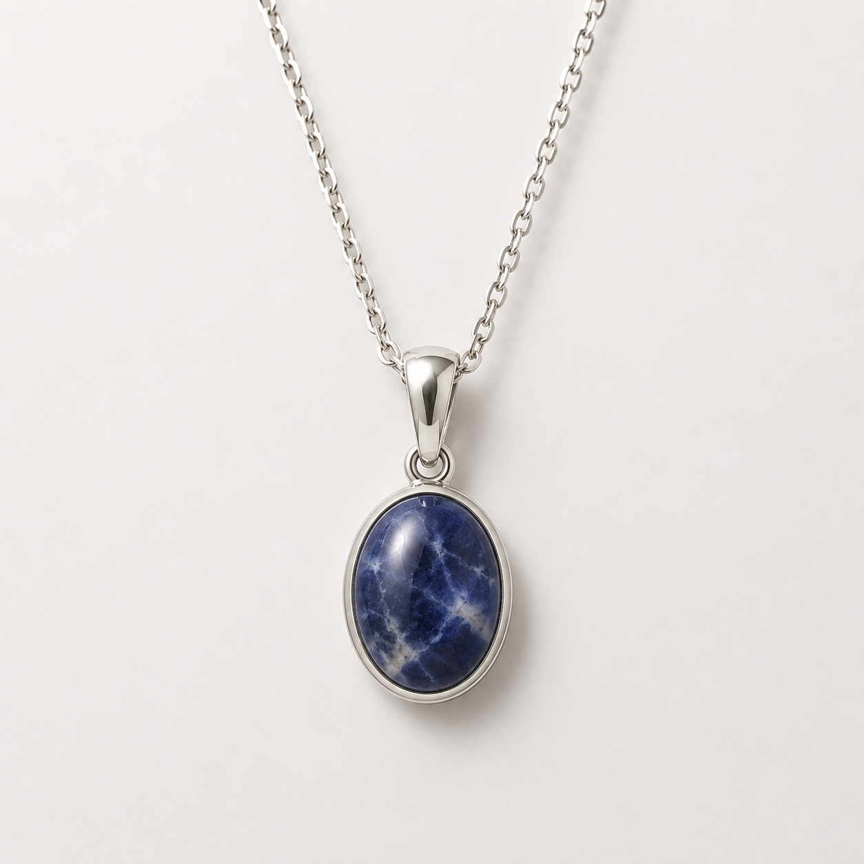 Stone 14x10mm 925 silver bezel on 925 silver chain assorted