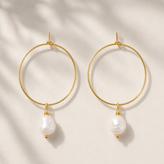 Fresh water pearl drops on SS hoops 25mm