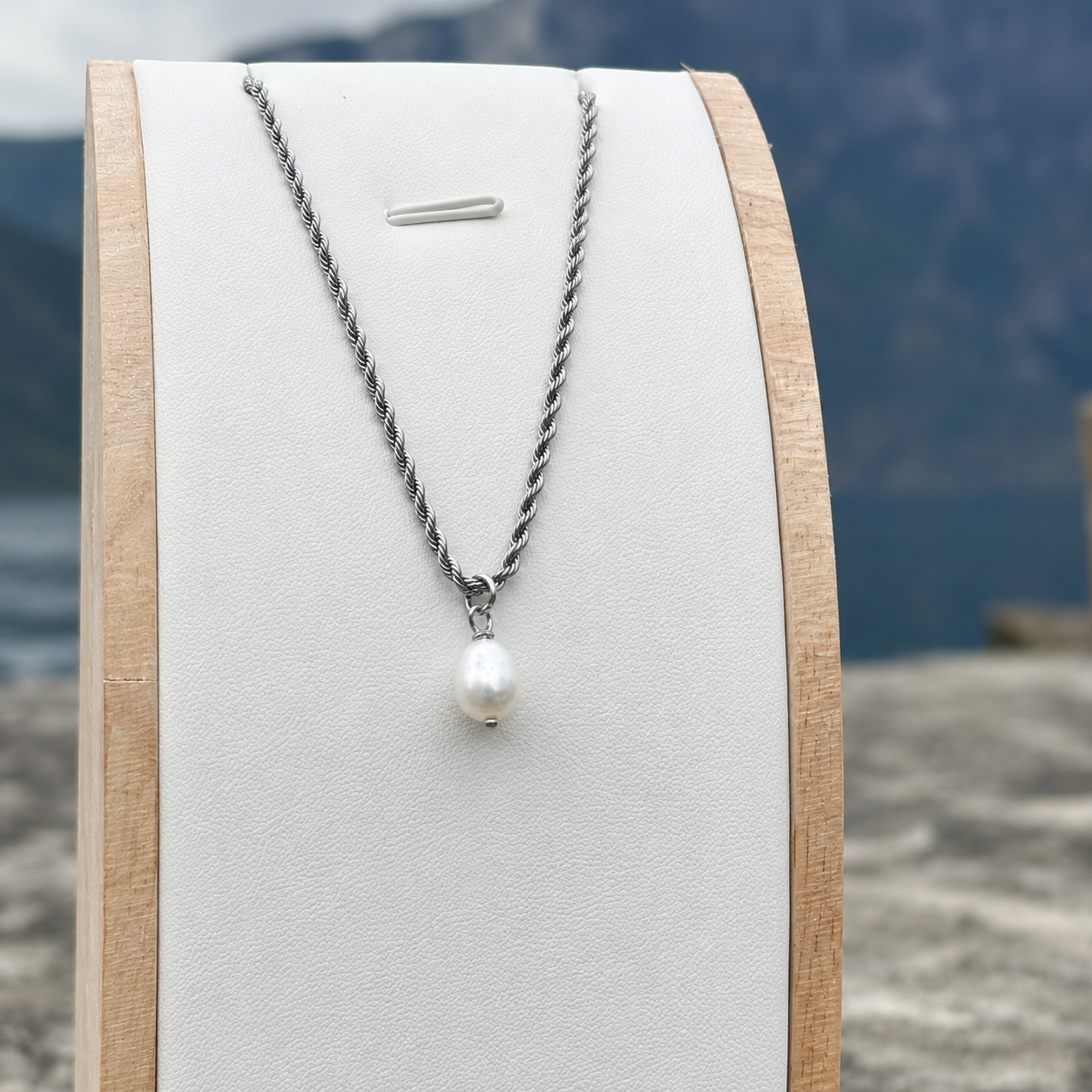 Freshwater pearl drop necklace- Stainless steel rope chain