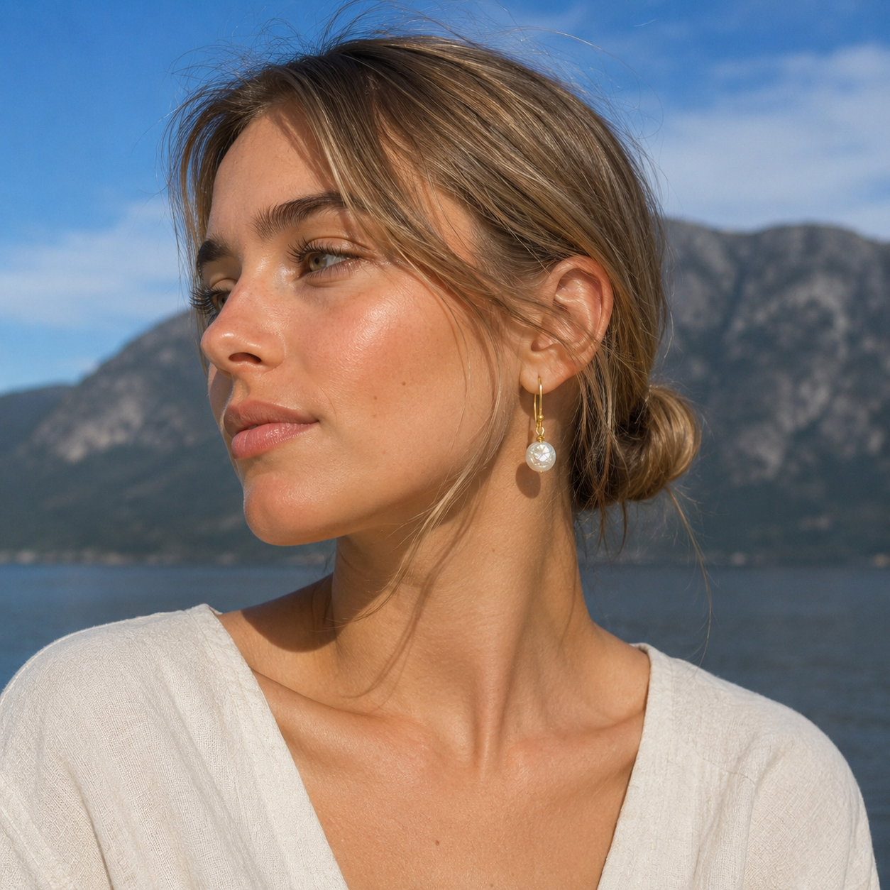 Fresh water pearl mint earrings 925 Silver Gold filled