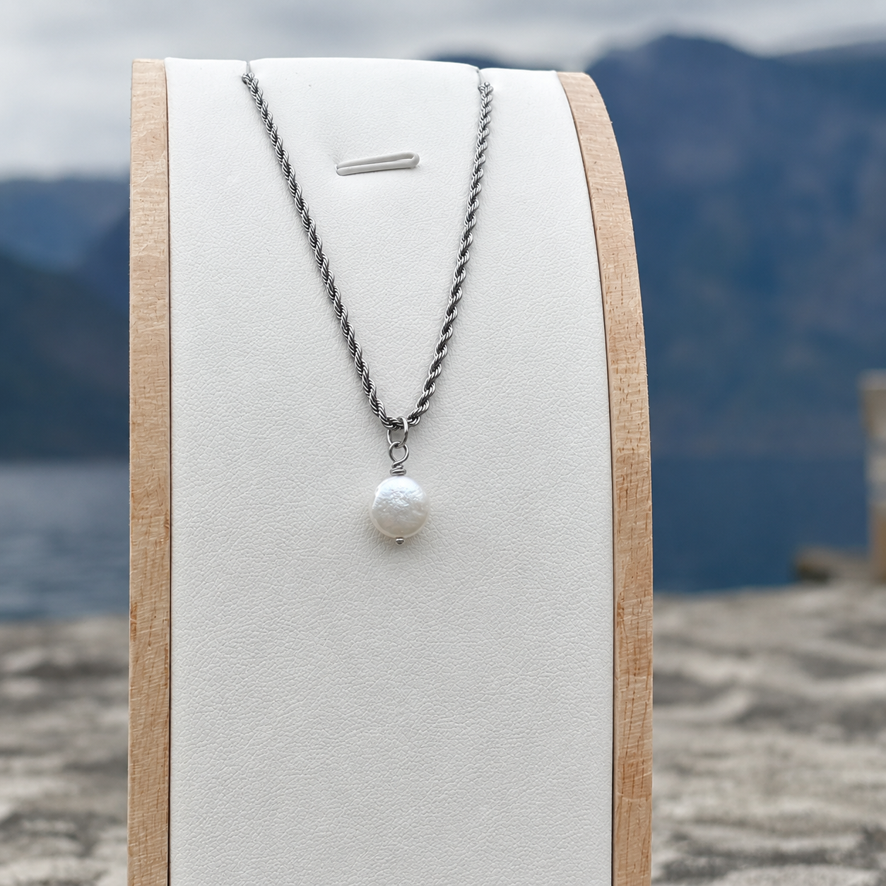 Freshwater pearl mint necklace- Stainless steel rope chain