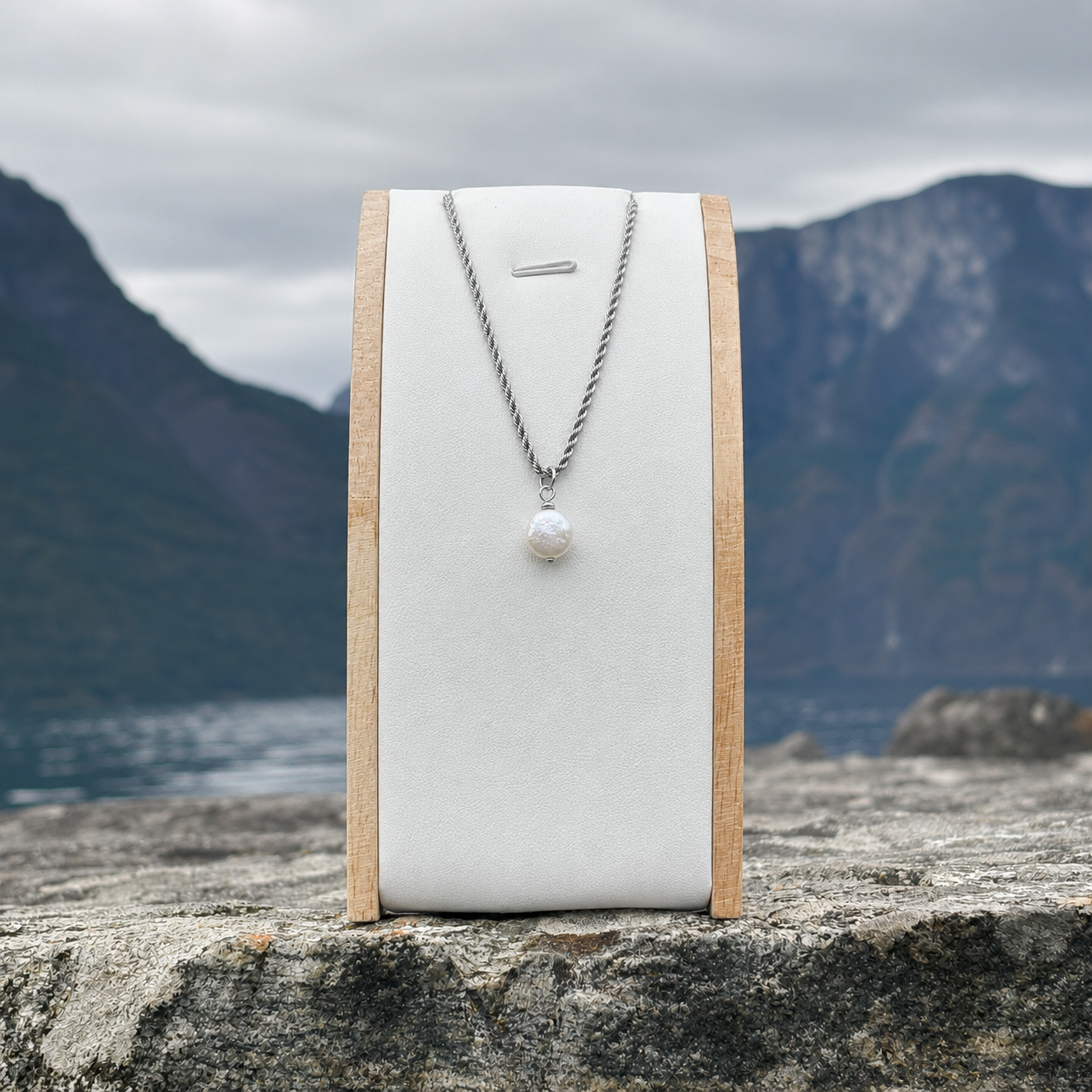 Freshwater pearl mint necklace- Stainless steel rope chain