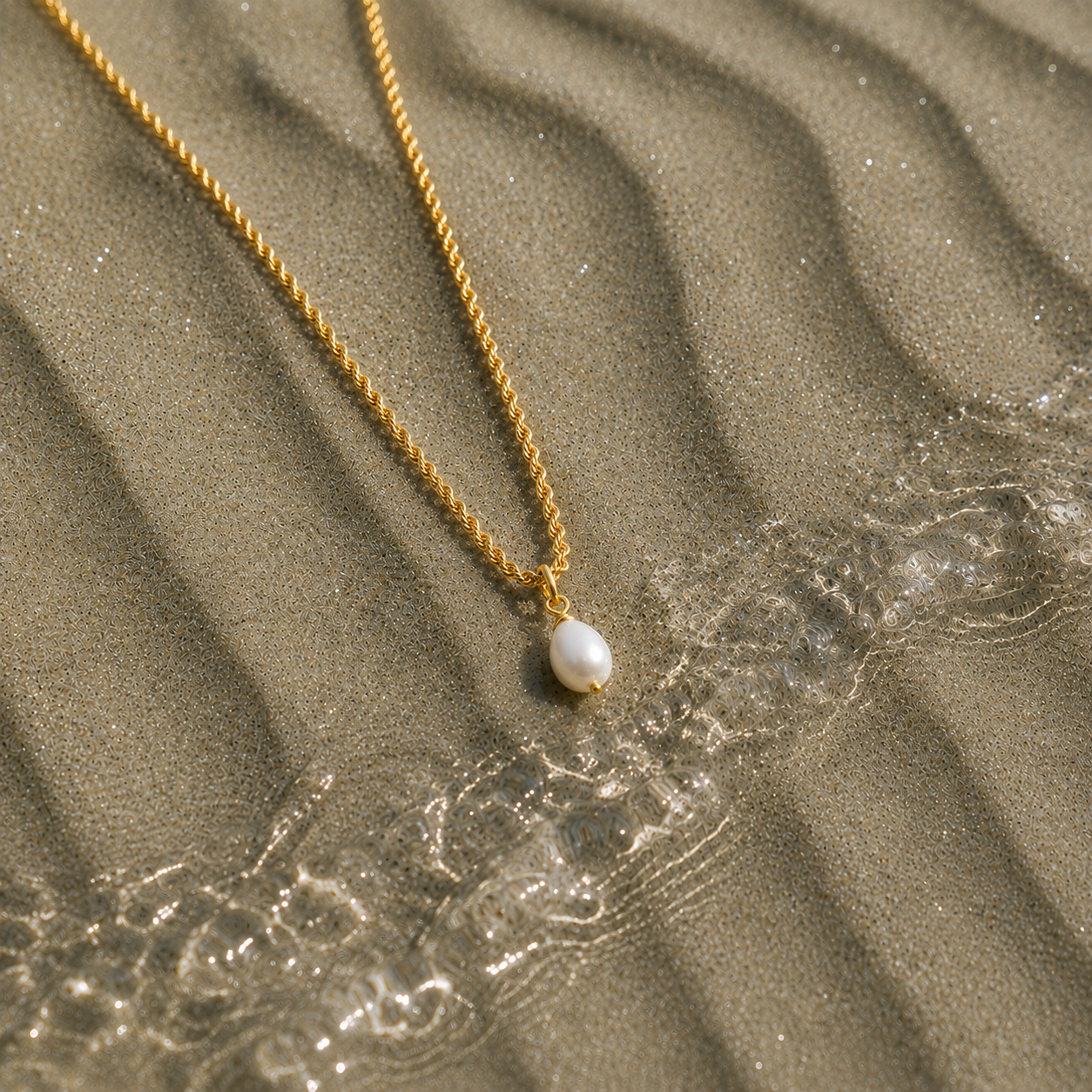 Freshwater pearl drop necklace- Gold Stainless steel rope chain
