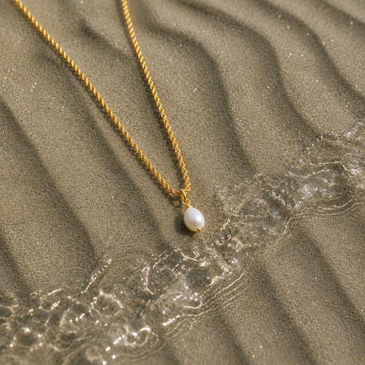 Freshwater pearl drop necklace- Gold Stainless steel rope chain