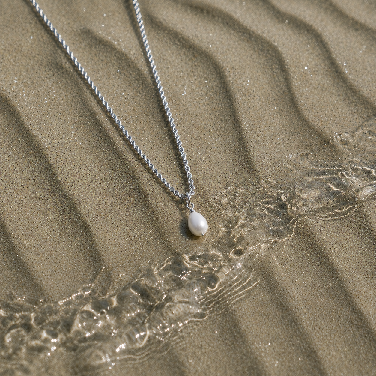 Freshwater pearl drop necklace- Stainless steel rope chain