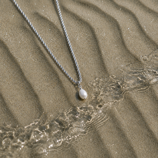 Freshwater pearl drop necklace- Stainless steel rope chain