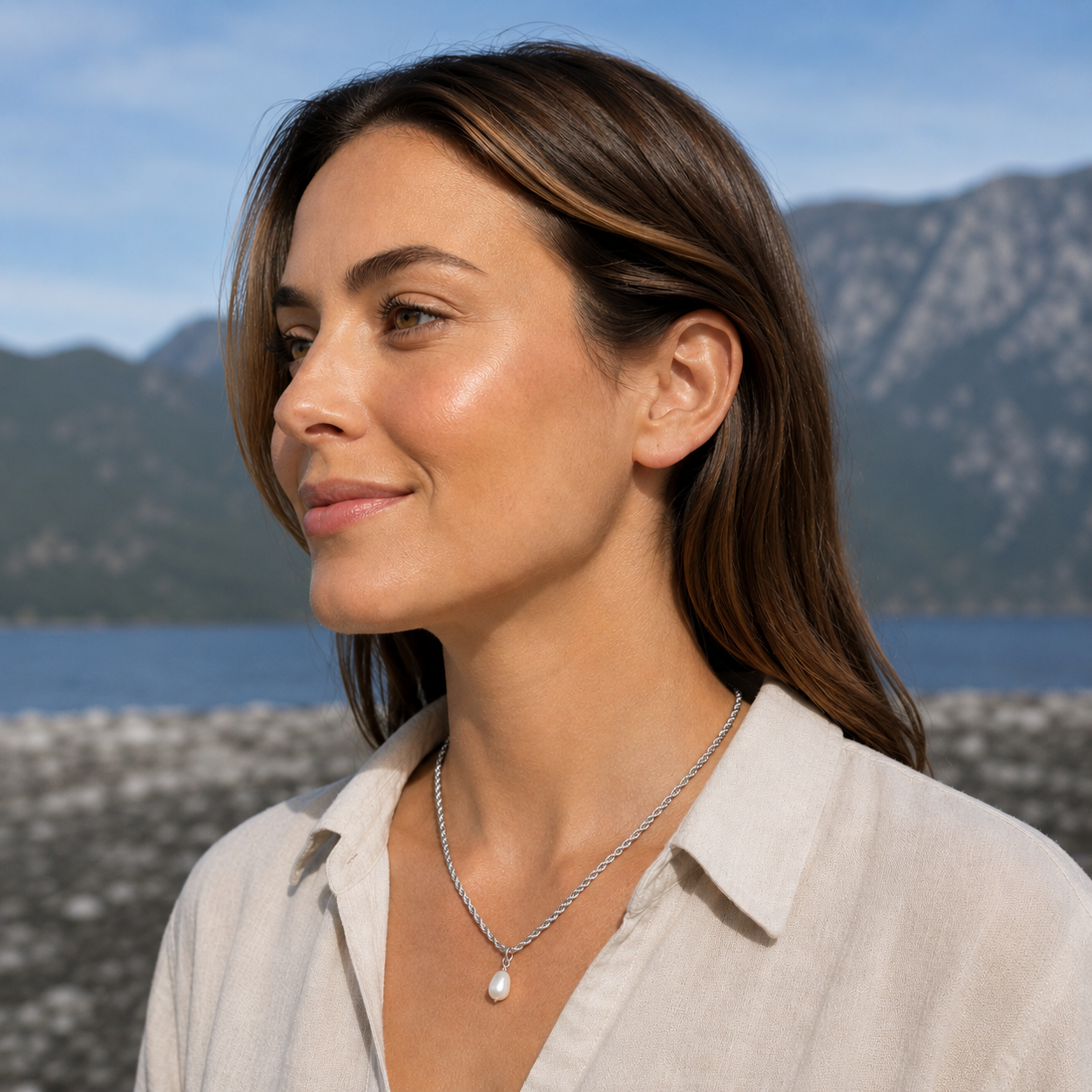 Freshwater pearl drop necklace- Stainless steel rope chain