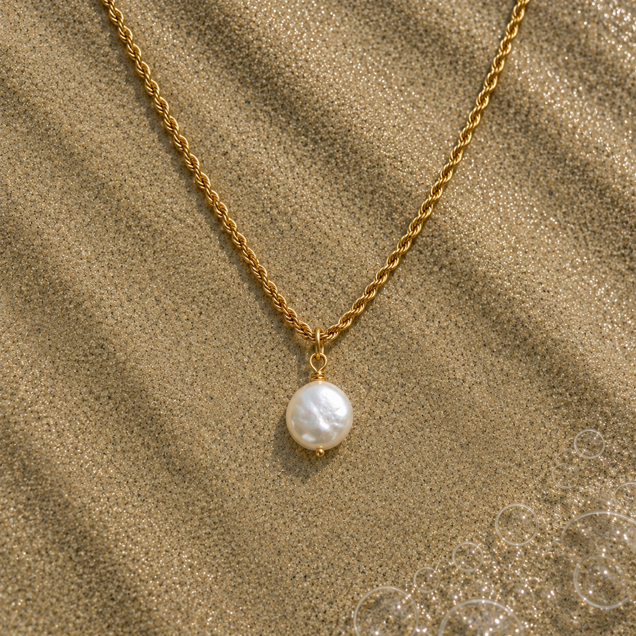 Freshwater pearl mint necklace- Gold Stainless steel rope chain
