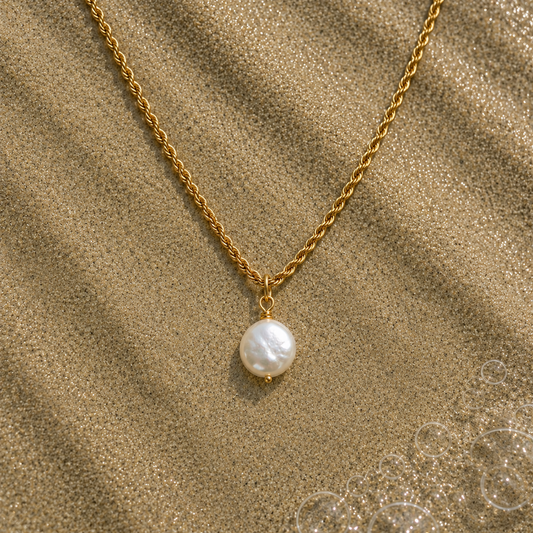 Freshwater pearl mint necklace- Gold Stainless steel rope chain