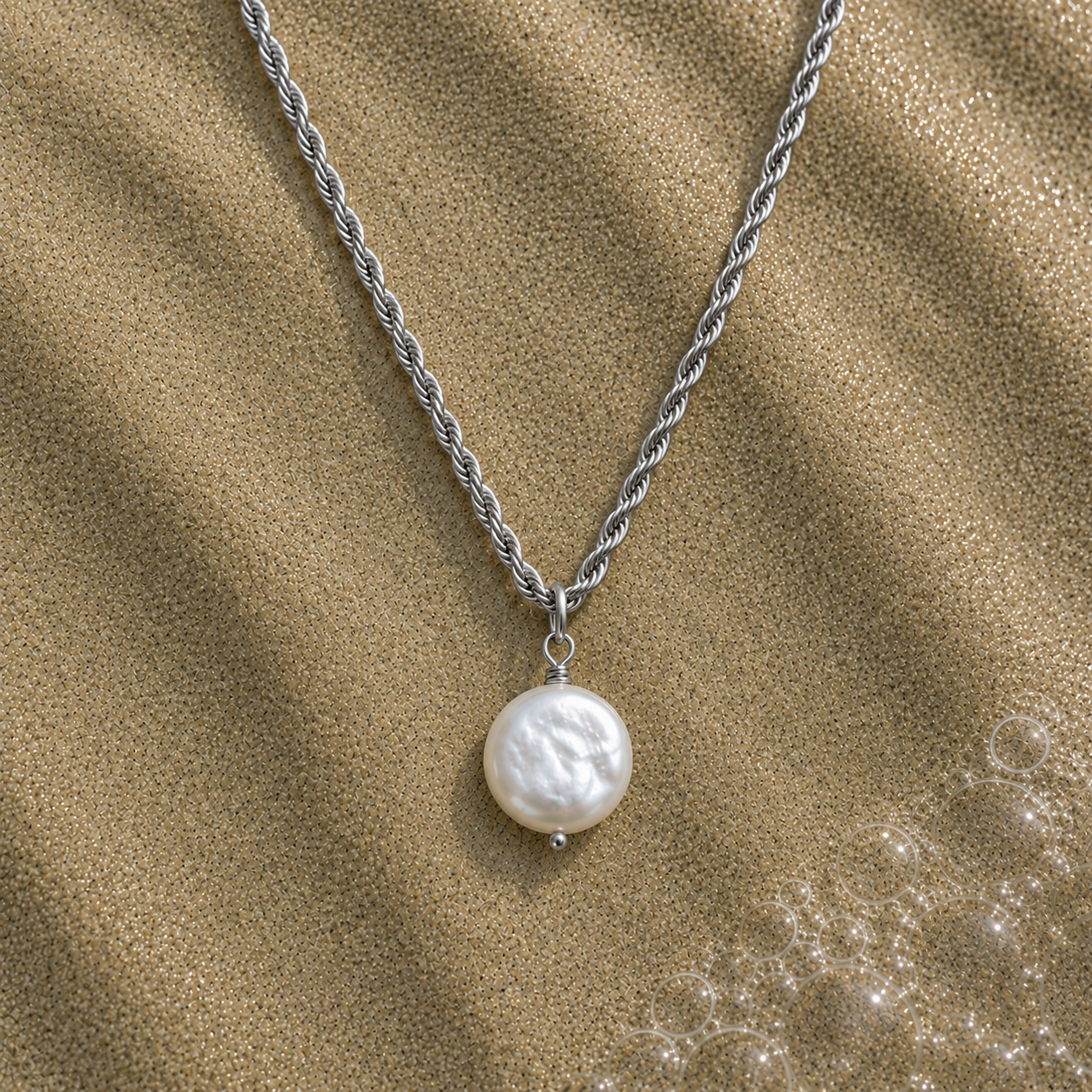 Freshwater pearl mint necklace- Stainless steel rope chain