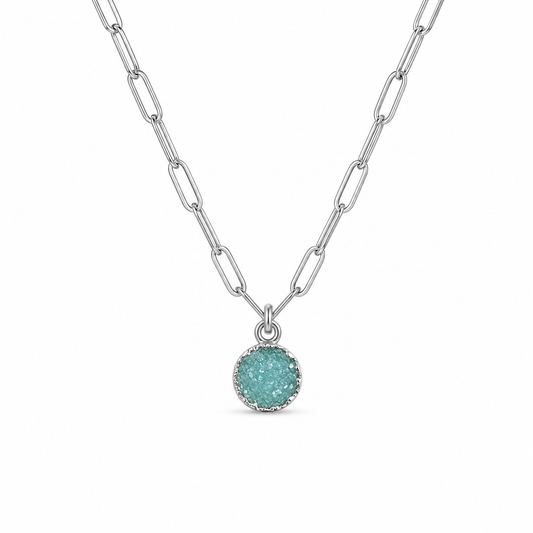 Agate druzy 10mm on a Silver Stainless Steel paper clip chain assorted
