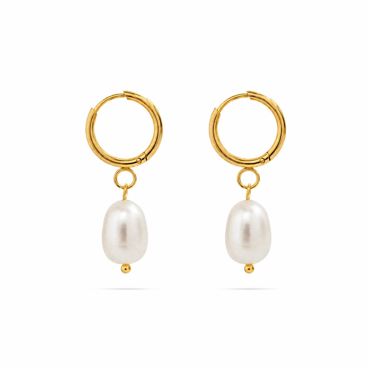 Fresh water pearls coins on Gold Stainless Steel Hoops