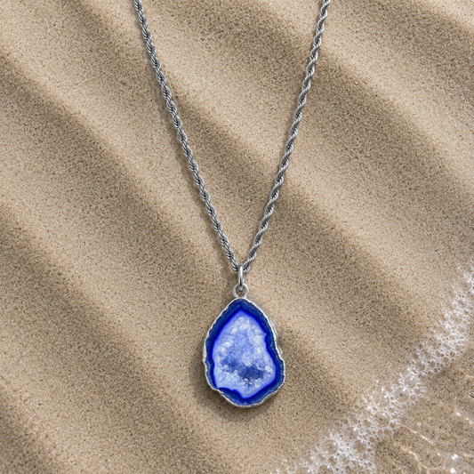 Agate stone slab necklace silver SS 45cm