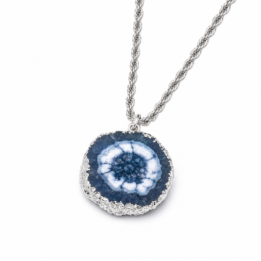 Solar Quartz stone slab necklace silver SS 45cm