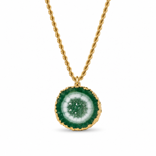 Solar Quartz stone slab necklace gold SS 45cm