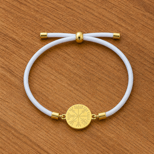 Vegvisir round 21mm white golden SS textile cord