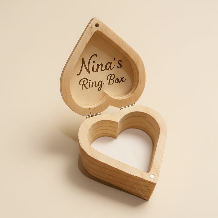 Custom heart wooden jewellery box