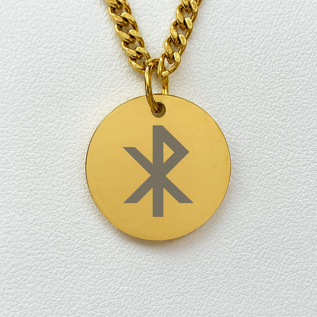 Single rune- Love 25mm round on 50cm thick chain Stainless steel