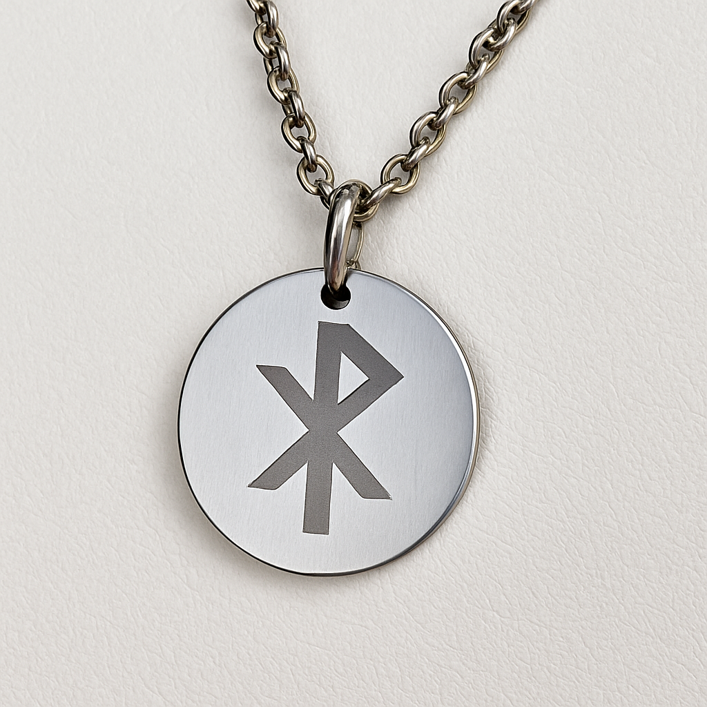 Single rune- Love 25mm round on 50cm thick chain Stainless steel