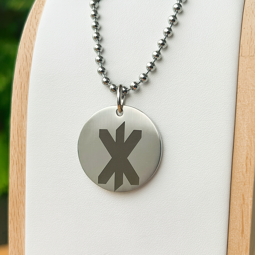 Single rune- Strength 25mm round on 50cm thick chain Stainless steel