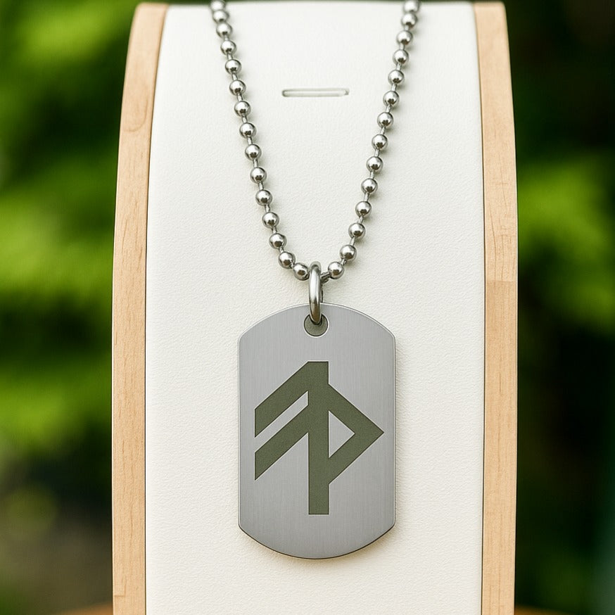 Single rune - Grace soldier tag necklace - Stainless steel
