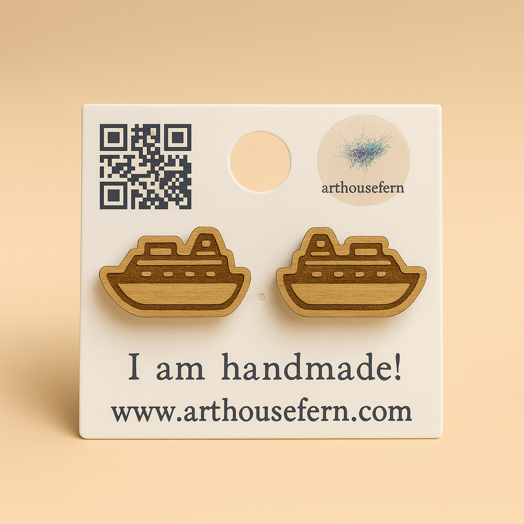 Cruises 15x7mm wooden studs 925 silver back