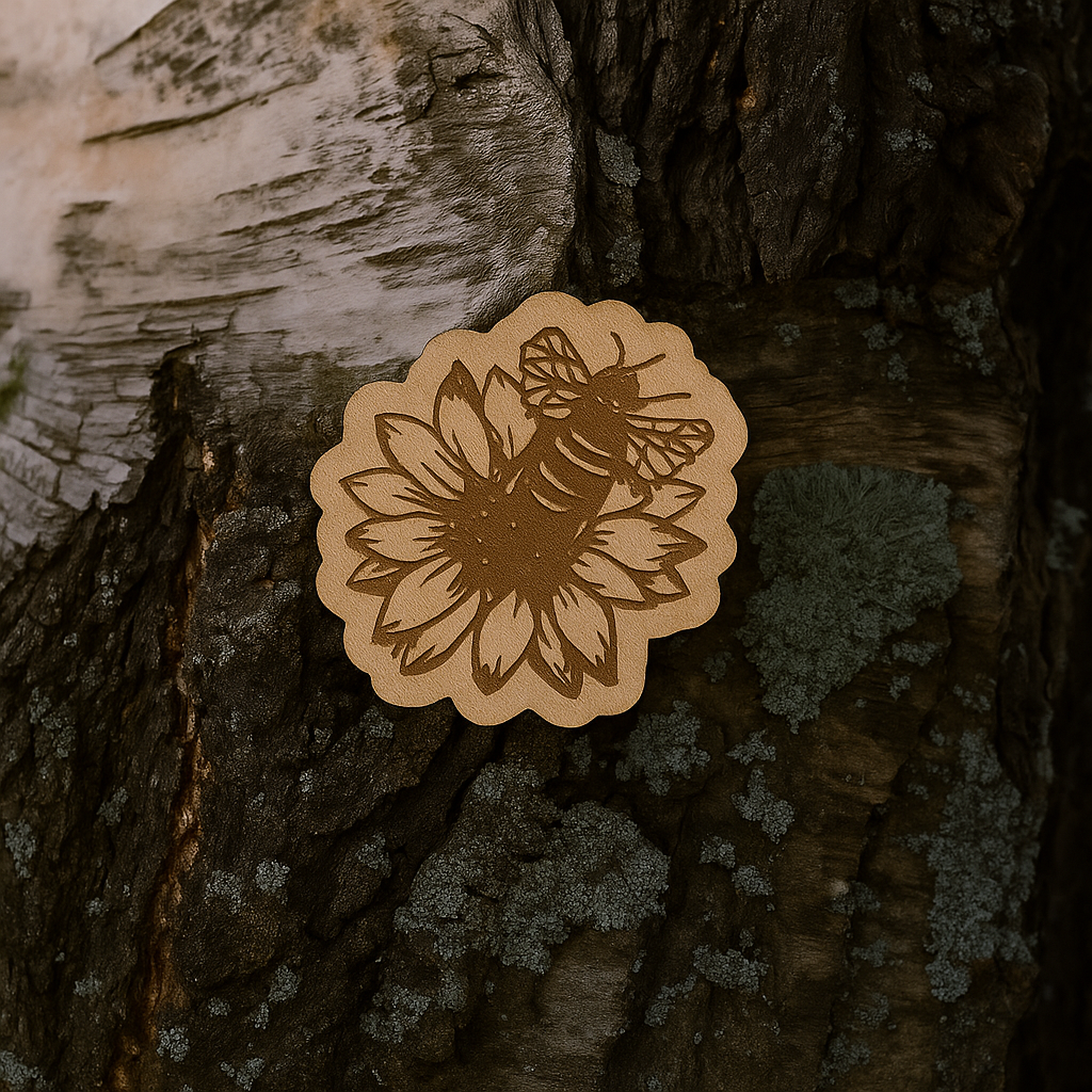 Bumble bee on sunflower medium 25x26mm pin