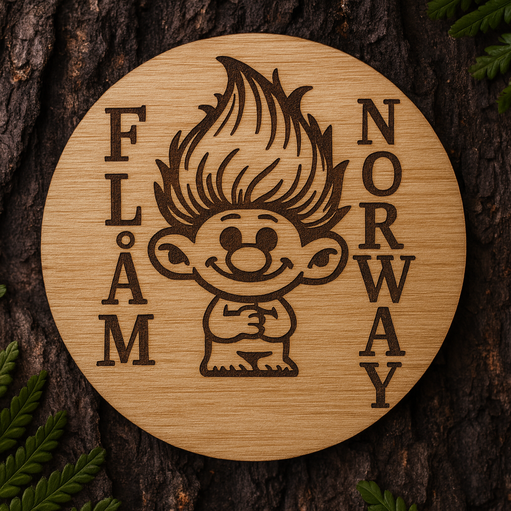 Cute troll in circle Flam, Norway 50x50mm magnet