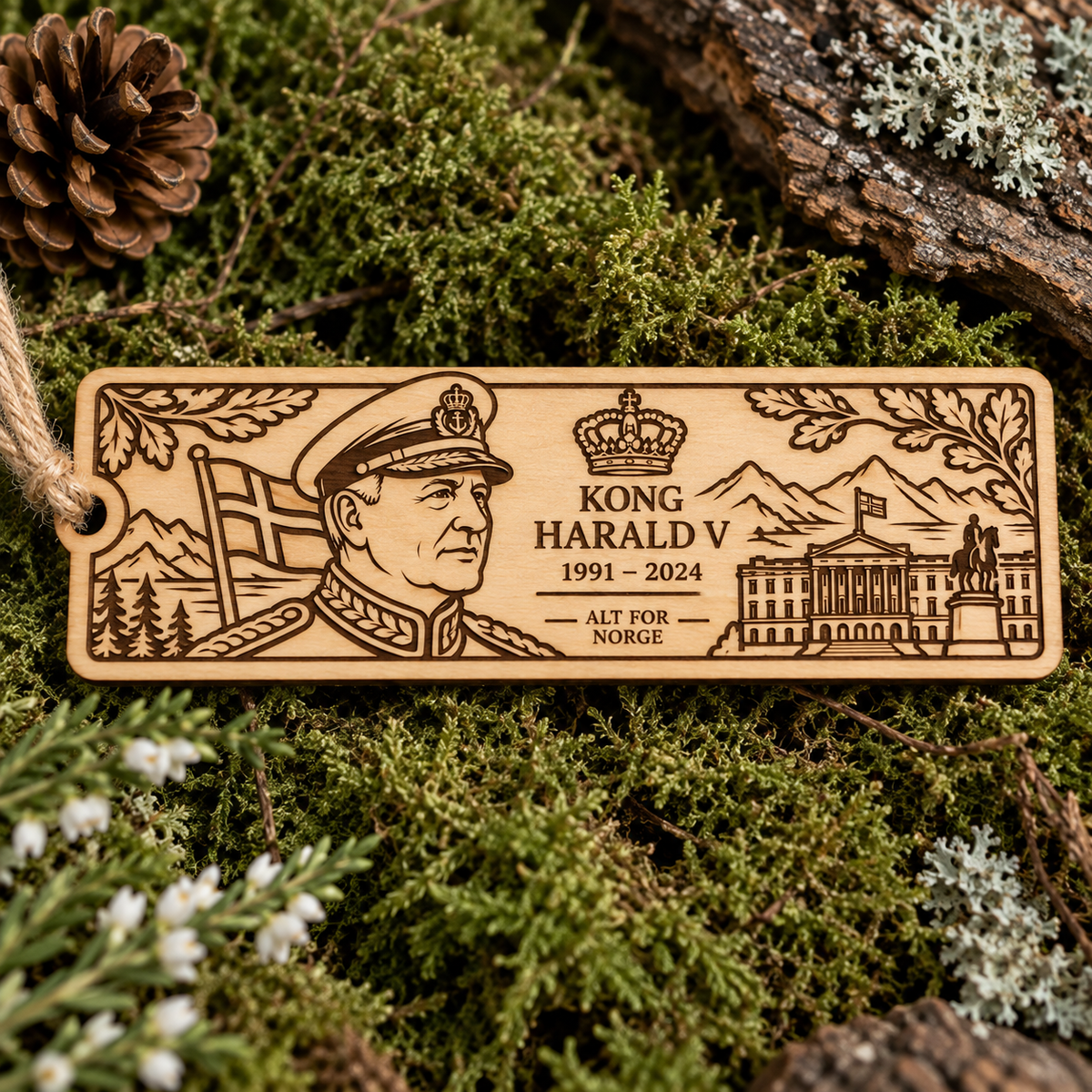 Wooden bookmark King Harald V