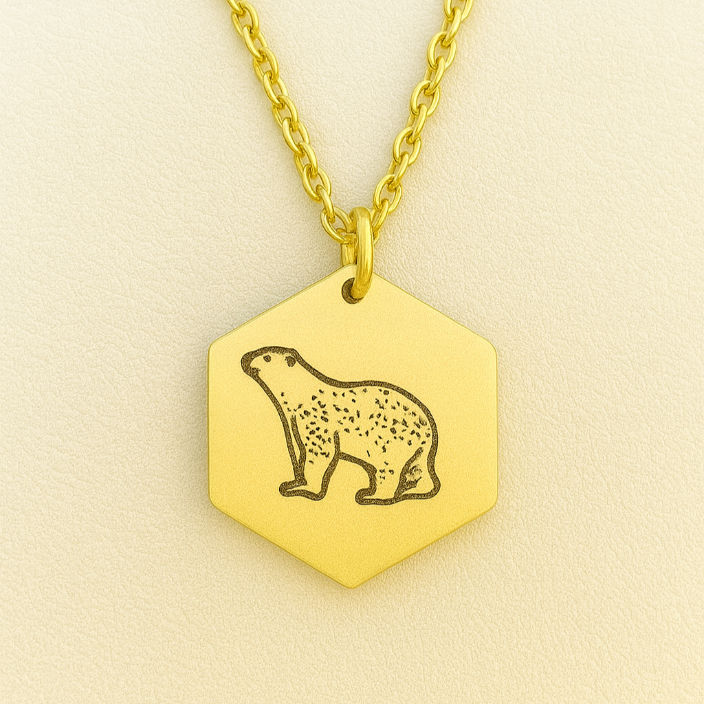 Polar bear hexagon necklace- Stainless Steel