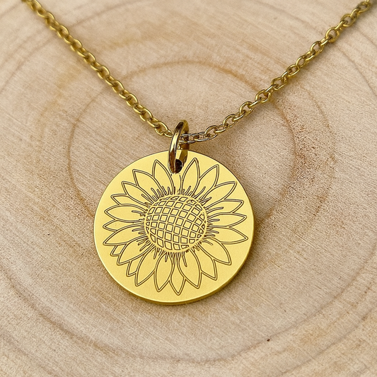 Sunflower 13mm round necklace - Stainless Steel