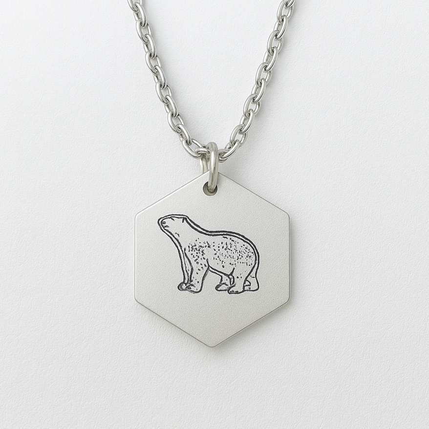 Polar bear hexagon necklace- Stainless Steel