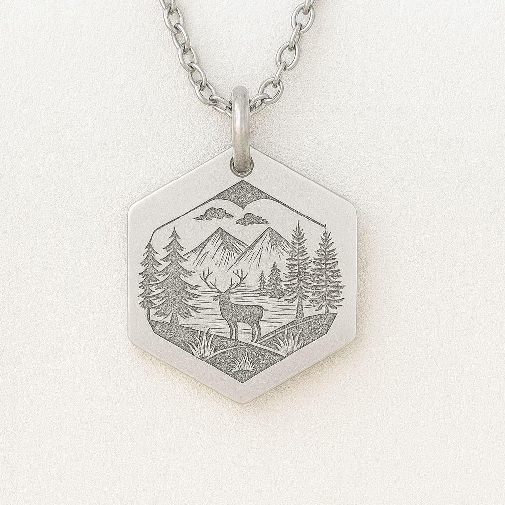 Deer, trees and the fjord necklace- Stainless Steel