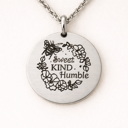 Sweet, kind and humble round necklace- Stainless Steel