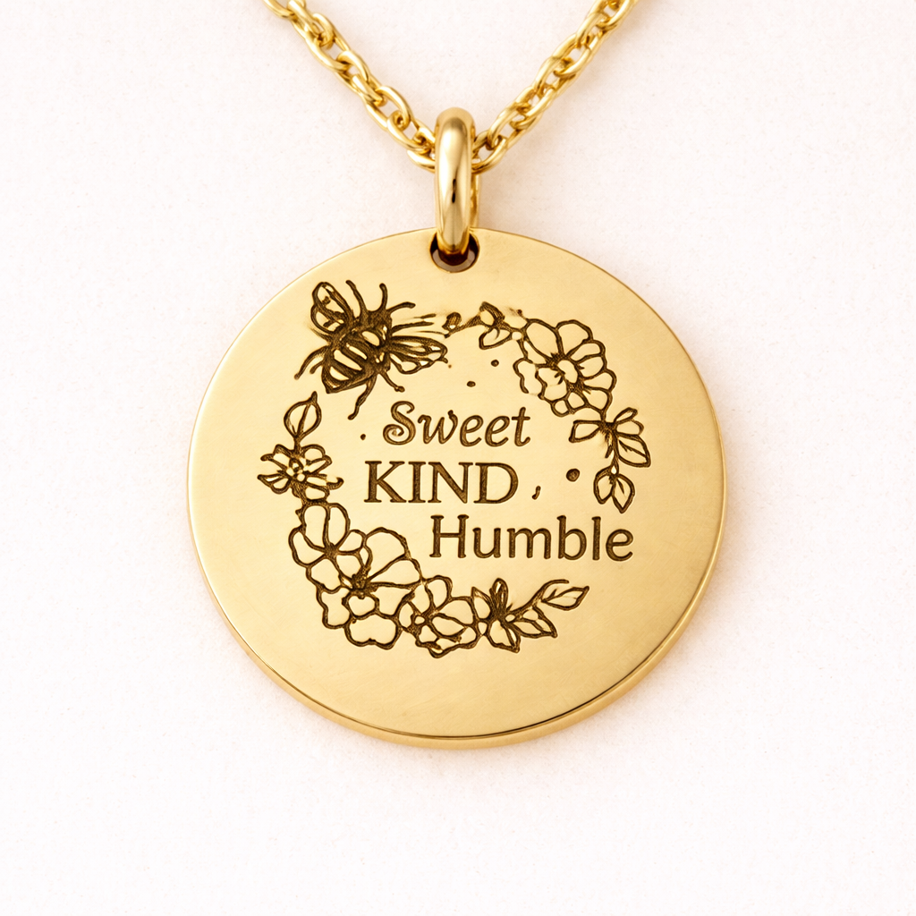 Sweet, kind and humble round necklace- Stainless Steel