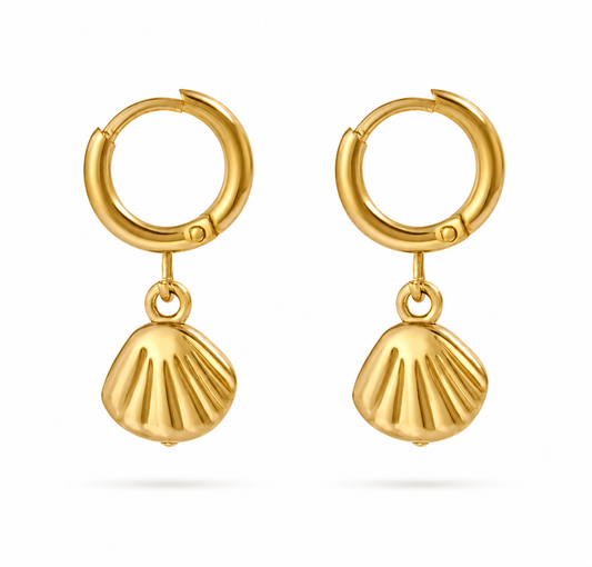 Shell charms Huggie Hoop Gold Stainless Steel Earrings