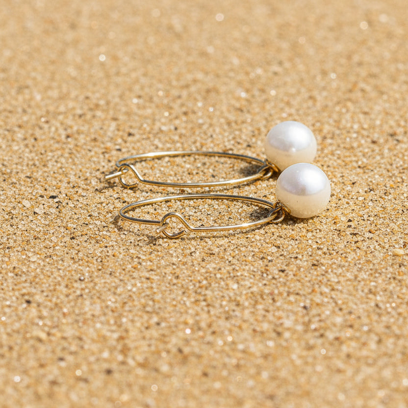Mother of pearls stone beads on Stainless Steel  hoops