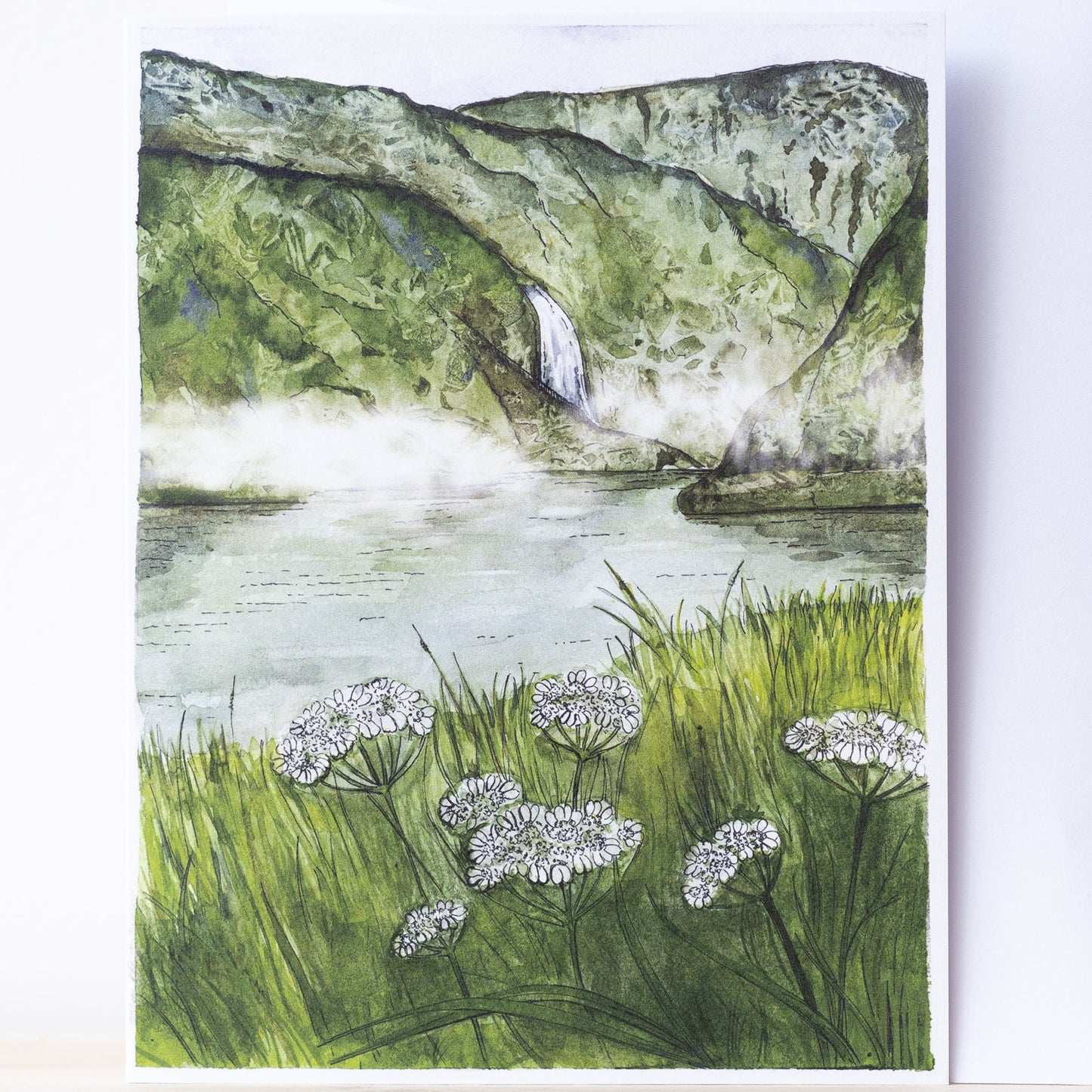 Scenery card- Aurlandsdalen with White lace flowers