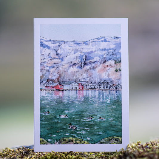 Scenery card- Lærdalsbryggja with ducks and moss
