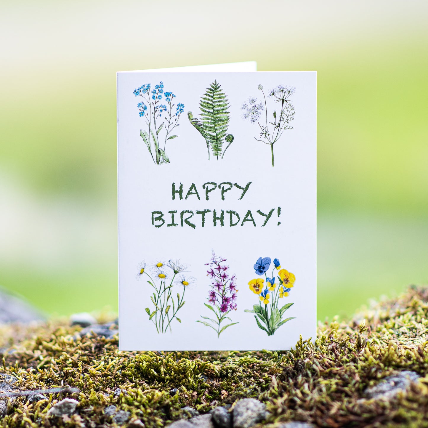 Happy Birthday card with Norwegian wildflowers