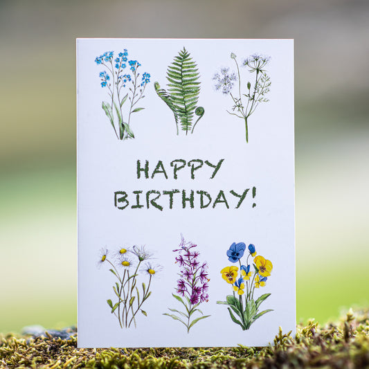 Happy Birthday card with Norwegian wildflowers